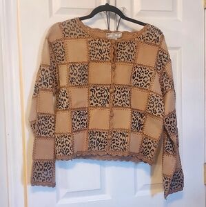 Vtg Boho Leather Shacket Jacket Crochet Patchwork Leopard Small Reversable West